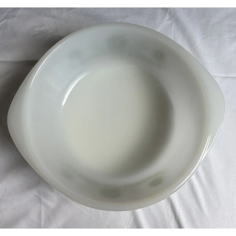 Vintage Glasbake GREEN DAISY 2qt Round Casserole Baking Dish J514 Milk Glass USA